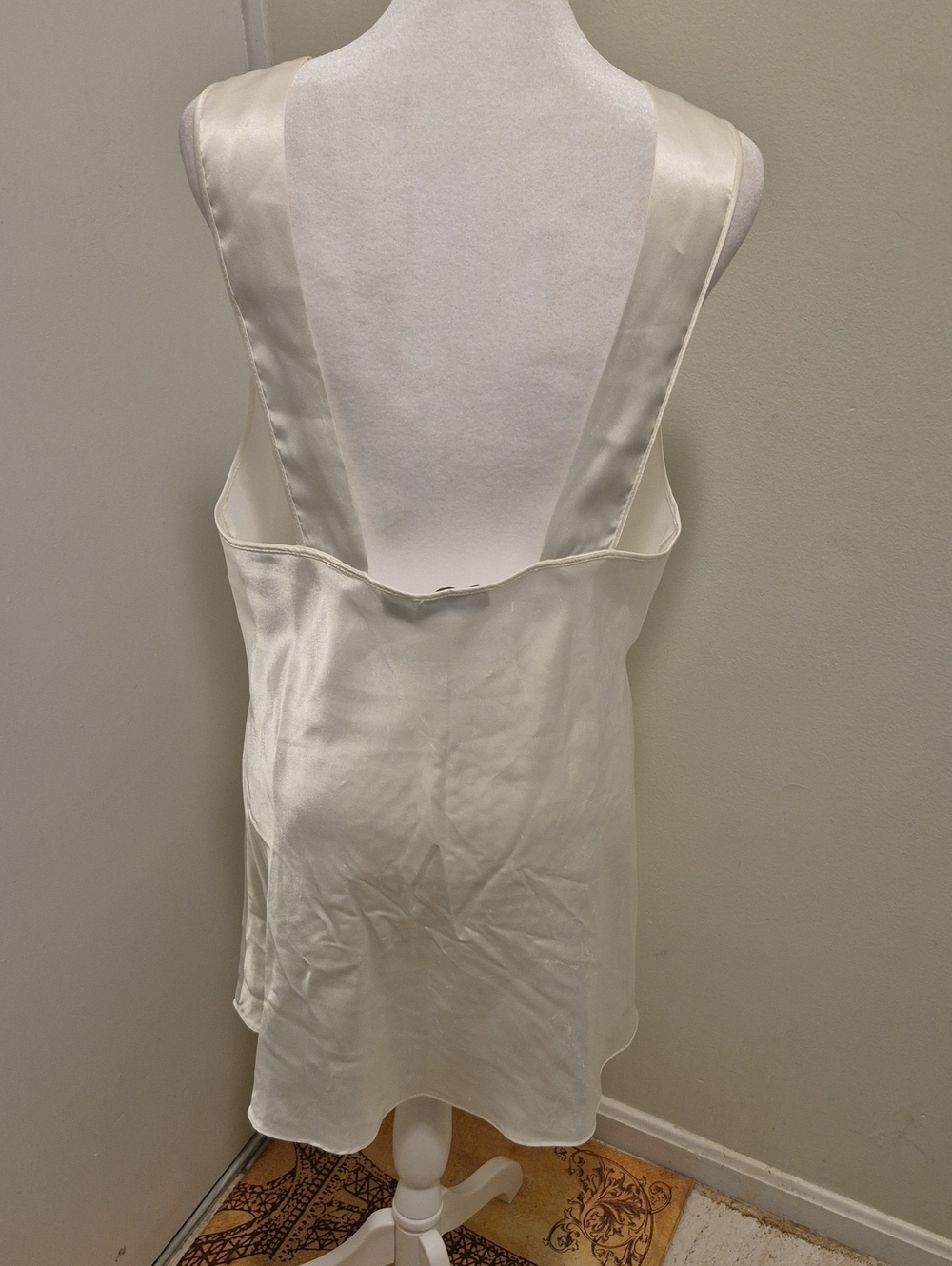 Vintage Ivory Satin Nightgown with Pink Floral Embroidery by Val Mode - Picture 3 of 4